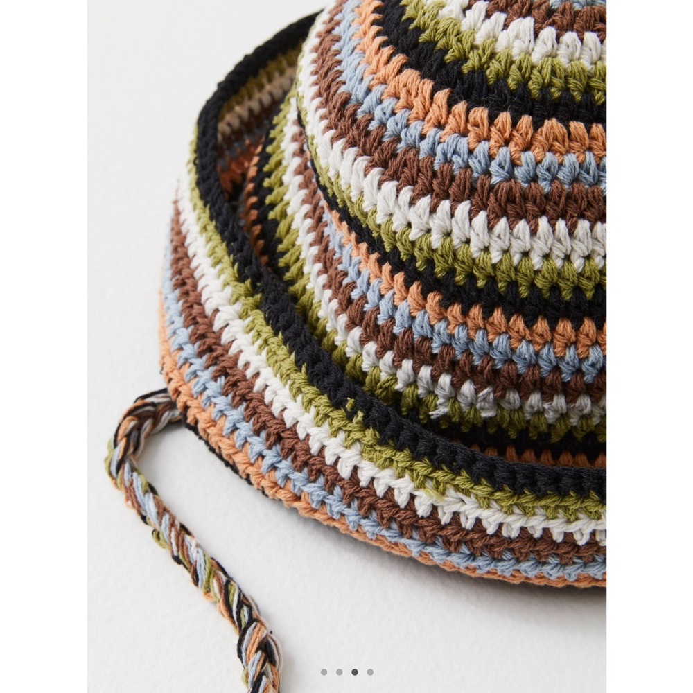 NWOT Free People Mabel Crochet Tie Bucket Hat Striped New - Picture 3 of 5